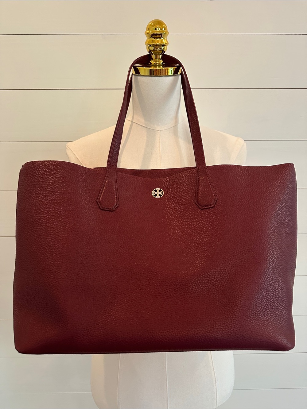 Tory Burch Burgundy Pebbled Leather Tote